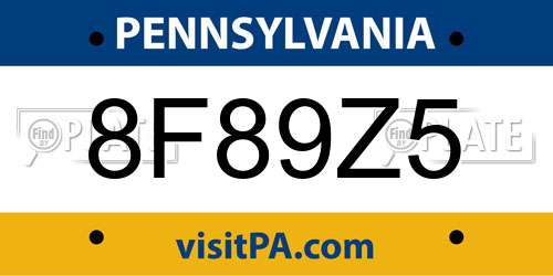 8F89Z5 Pennsylvania License Plate