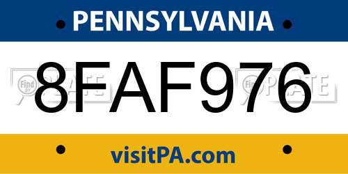 8FAF976 Pennsylvania License Plate