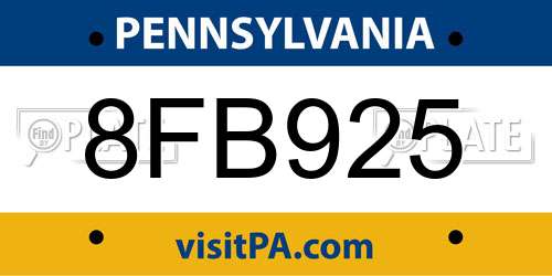 8FB925 Pennsylvania License Plate