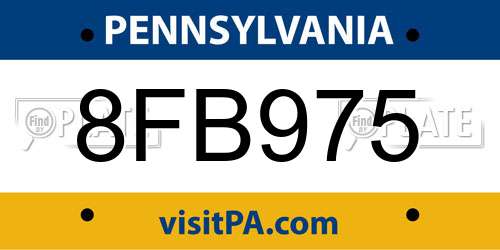 8FB975 Pennsylvania License Plate