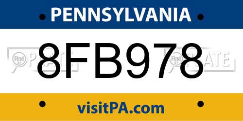 8FB978 Pennsylvania License Plate