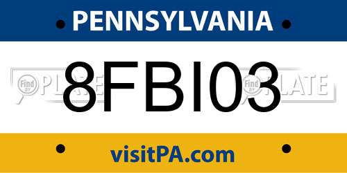8FBI03 Pennsylvania License Plate