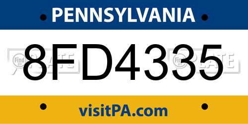 8FD4335 Pennsylvania License Plate
