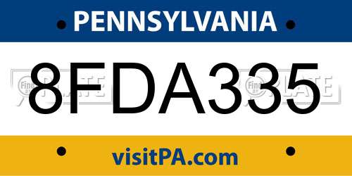 8FDA335 Pennsylvania License Plate