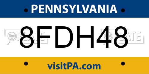 8FDH48 Pennsylvania License Plate