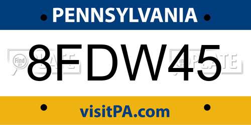 8FDW45 Pennsylvania License Plate