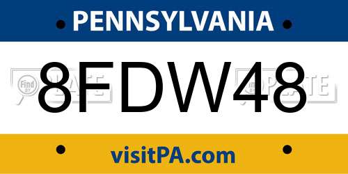 8FDW48 Pennsylvania License Plate