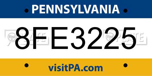 8FE3225 Pennsylvania License Plate