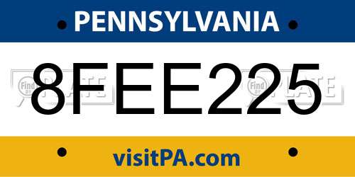 8FEE225 Pennsylvania License Plate