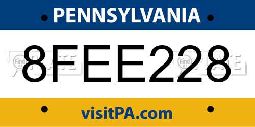 8FEE228 Pennsylvania License Plate