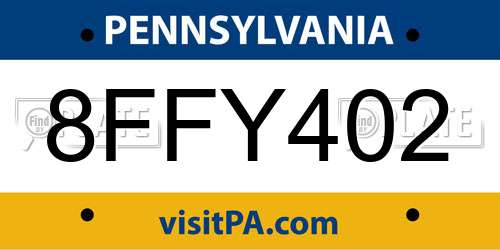 8FFY402 Pennsylvania License Plate