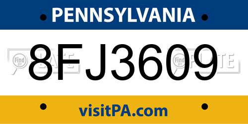 8FJ3609 Pennsylvania License Plate
