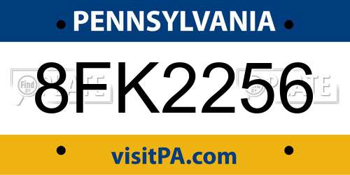8FK2256 Pennsylvania License Plate