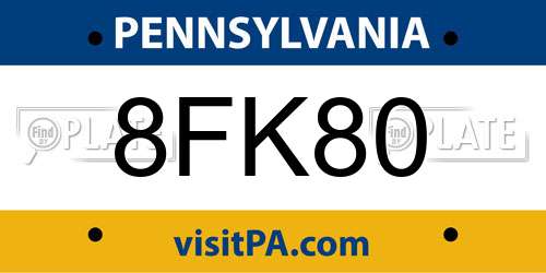 8FK80 Pennsylvania License Plate