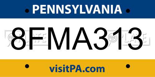 8FMA313 Pennsylvania License Plate