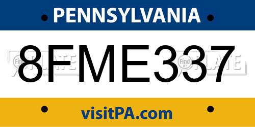8FME337 Pennsylvania License Plate