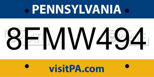 8FMW494 Pennsylvania License Plate