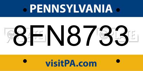 8FN8733 Pennsylvania License Plate