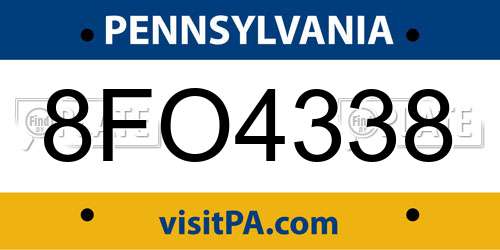 8FO4338 Pennsylvania License Plate