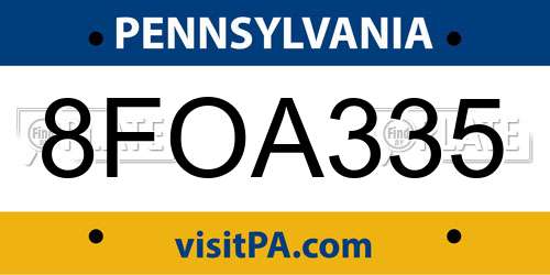 8FOA335 Pennsylvania License Plate
