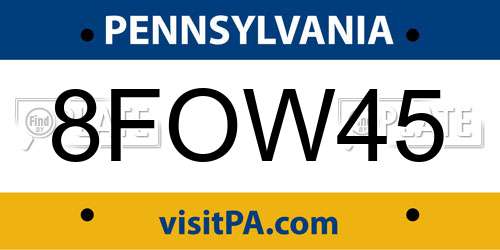 8FOW45 Pennsylvania License Plate