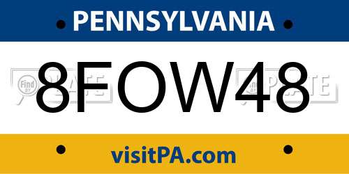8FOW48 Pennsylvania License Plate