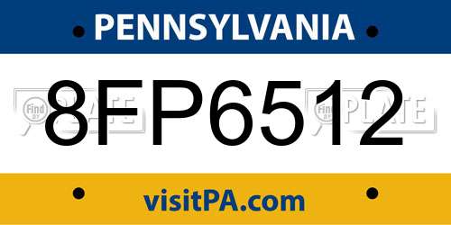 8FP6512 Pennsylvania License Plate