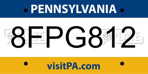 8FPG812 Pennsylvania License Plate