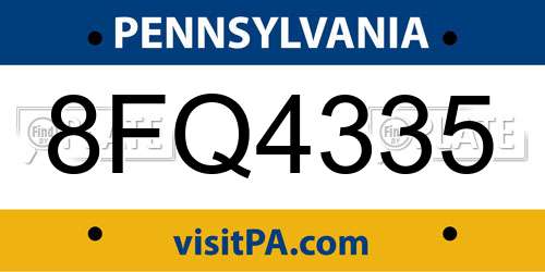 8FQ4335 Pennsylvania License Plate