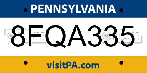 8FQA335 Pennsylvania License Plate