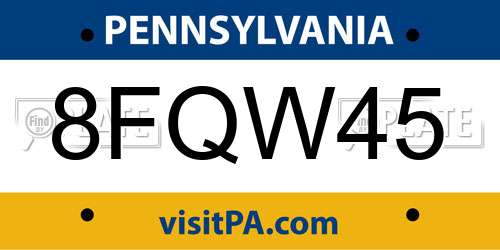 8FQW45 Pennsylvania License Plate