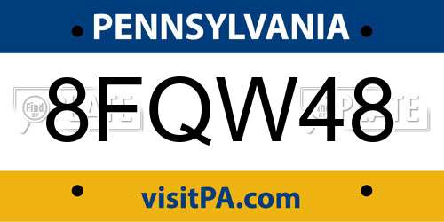 8FQW48 Pennsylvania License Plate