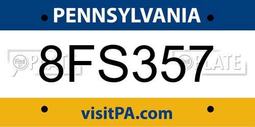 8FS357 Pennsylvania License Plate