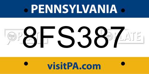 8FS387 Pennsylvania License Plate