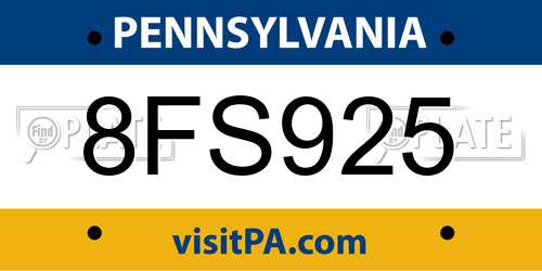 8FS925 Pennsylvania License Plate
