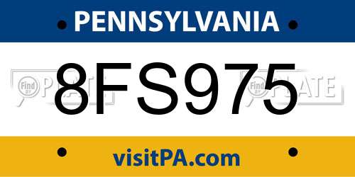 8FS975 Pennsylvania License Plate