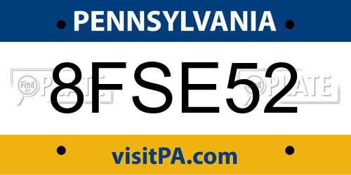 8FSE52 Pennsylvania License Plate