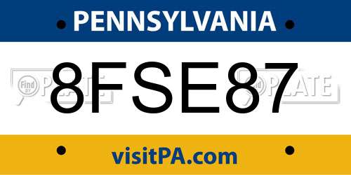 8FSE87 Pennsylvania License Plate