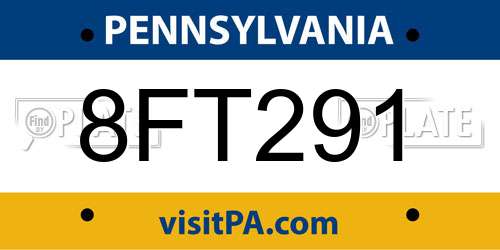 8FT291 Pennsylvania License Plate