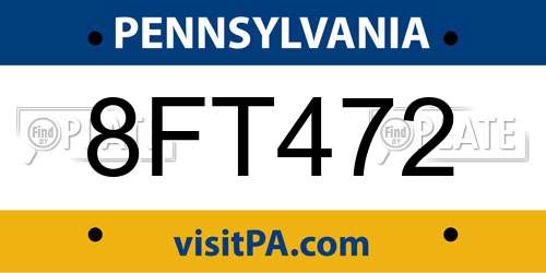 8FT472 Pennsylvania License Plate