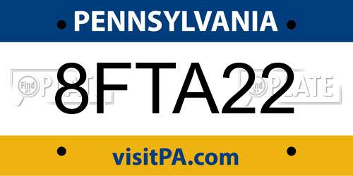 8FTA22 Pennsylvania License Plate