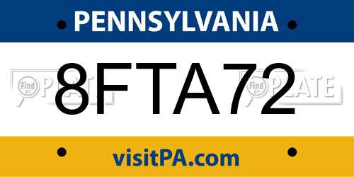8FTA72 Pennsylvania License Plate