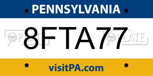 8FTA77 Pennsylvania License Plate