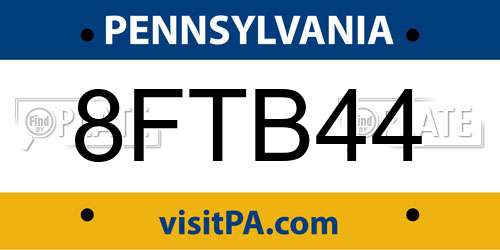 8FTB44 Pennsylvania License Plate