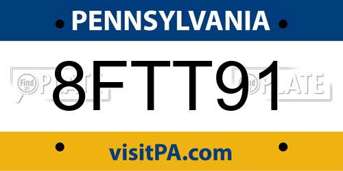 8FTT91 Pennsylvania License Plate
