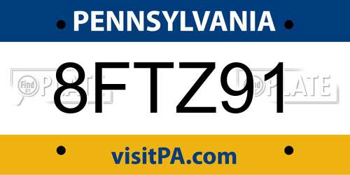 8FTZ91 Pennsylvania License Plate