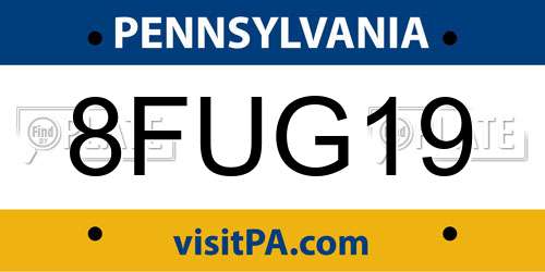 8FUG19 Pennsylvania License Plate