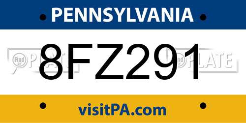 8FZ291 Pennsylvania License Plate