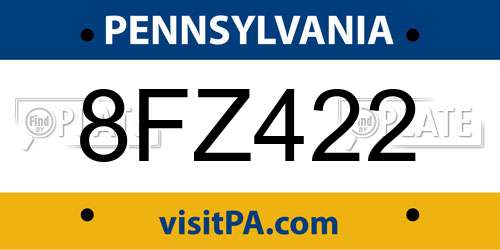 8FZ422 Pennsylvania License Plate
