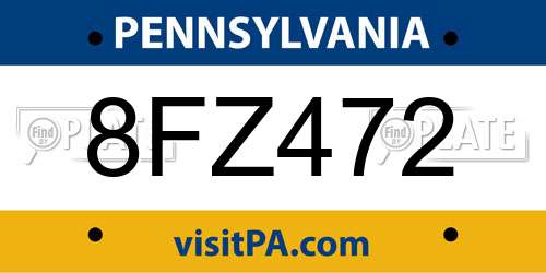 8FZ472 Pennsylvania License Plate